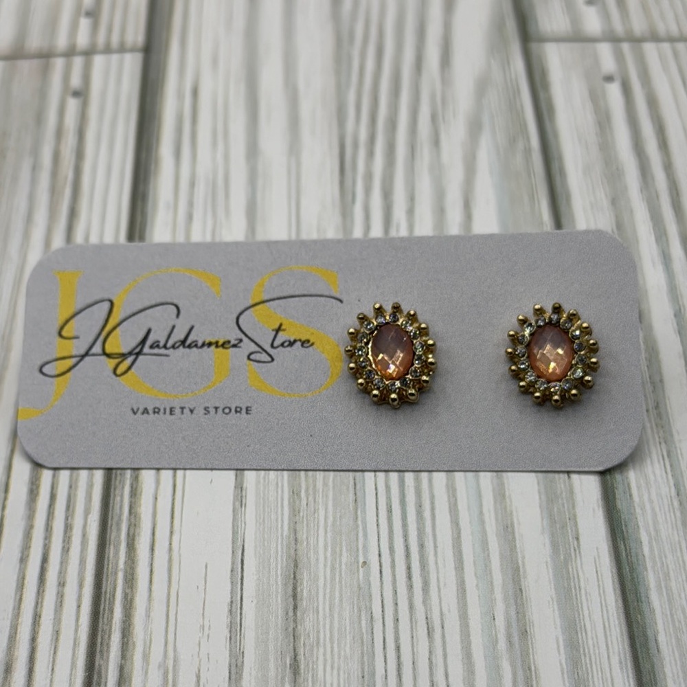 Gold and Pink Stud Earrings - Picture 6 of 7